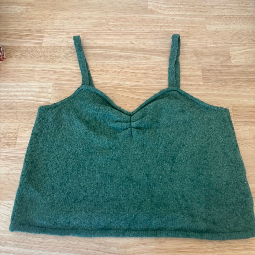 Madewell Mapleton Dark Green Fuzzy Crop Sweater Tank - Womens Large